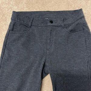 Athleta knit pants charcoal heather, Size 2, zip fly, hemmed at 24”inseam.